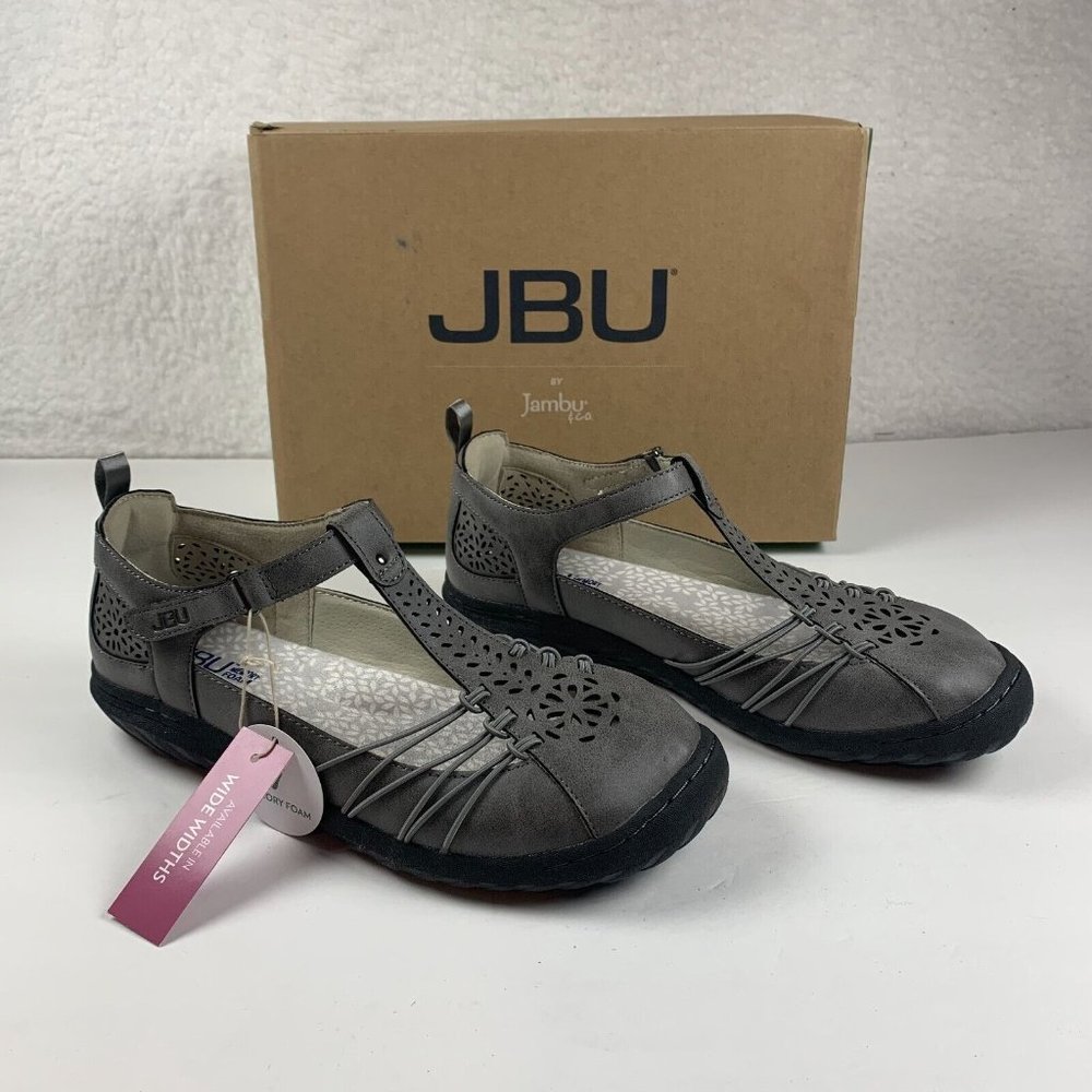 JBU by Jambu Sahara B1SAH50 Perforated T-Strap‎ Shoes Women's 8.5 Charcoal S0125